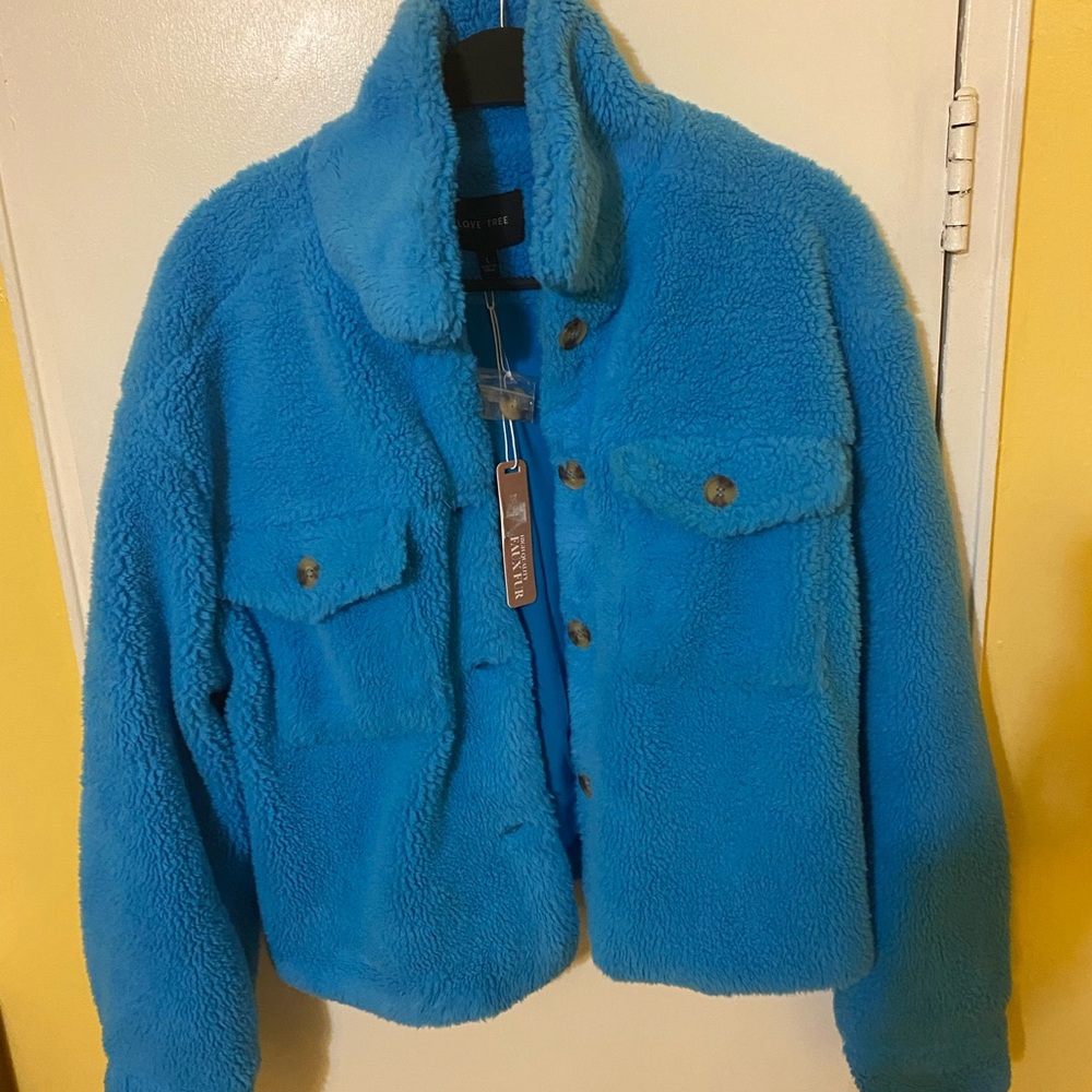 Blue Fuzzy cropped Jacket